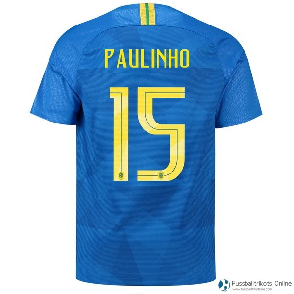 Brasilien Trikot Auswarts Paulinho 2018 Blau Fussballtrikots Günstig